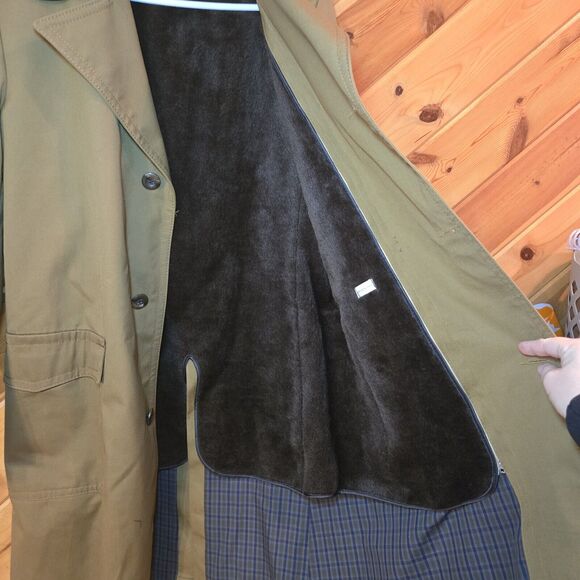 Vtg Towncraft Plus Mens Trench Coat Faux Fur Removable Liner Sz 36 - Picture 6 of 10